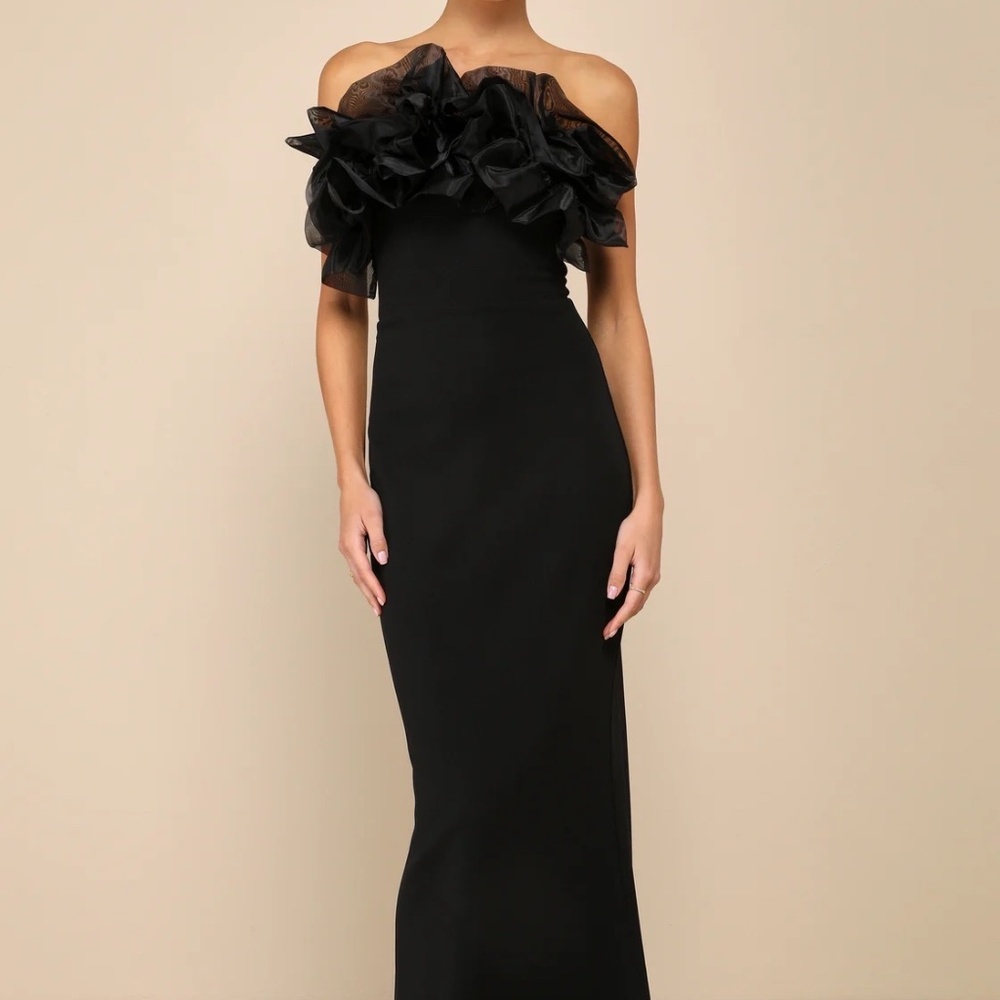 Lulus Black Ruffled Strapless Mermaid Maxi Dress